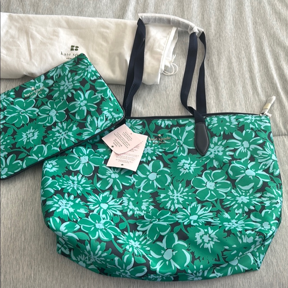 Kate Spade Teal and White Floral Tote